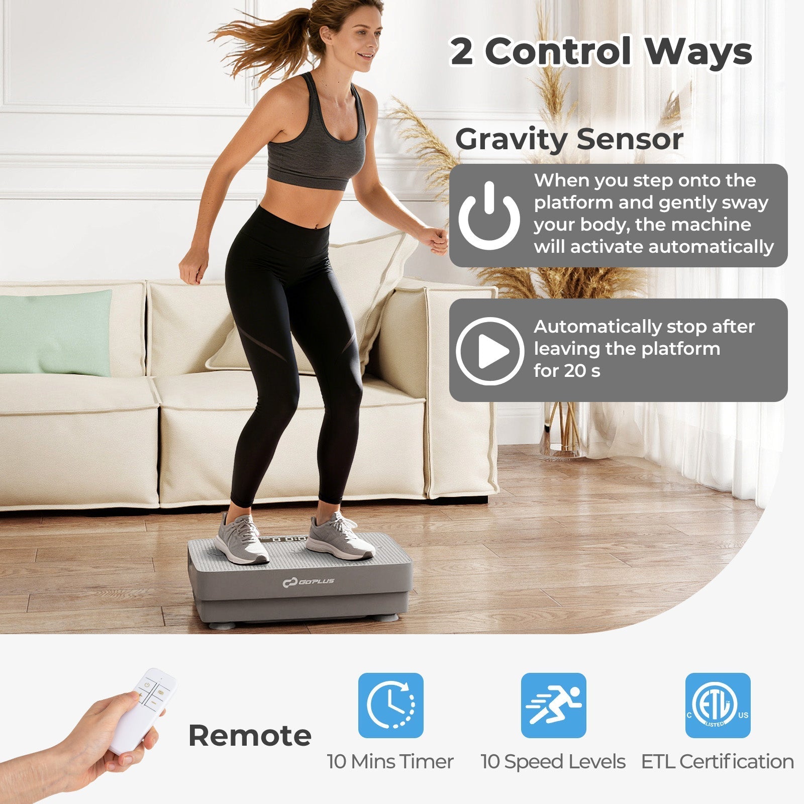 Vibration Plate Exercise Machine with Gravity Sensor and Remote Control for Home Gym