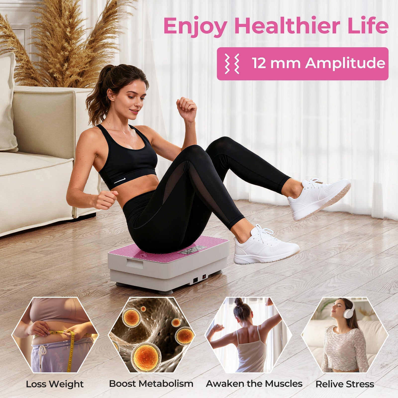 Vibration Plate Exercise Machine with Gravity Sensor and Remote Control for Home Gym