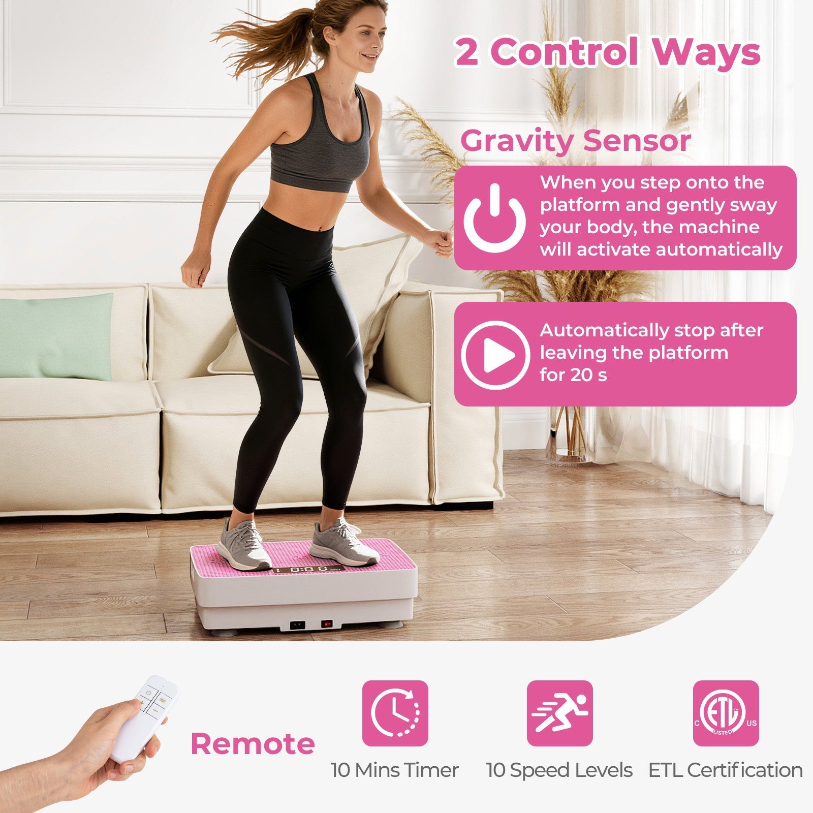 Vibration Plate Exercise Machine with Gravity Sensor and Remote Control for Home Gym