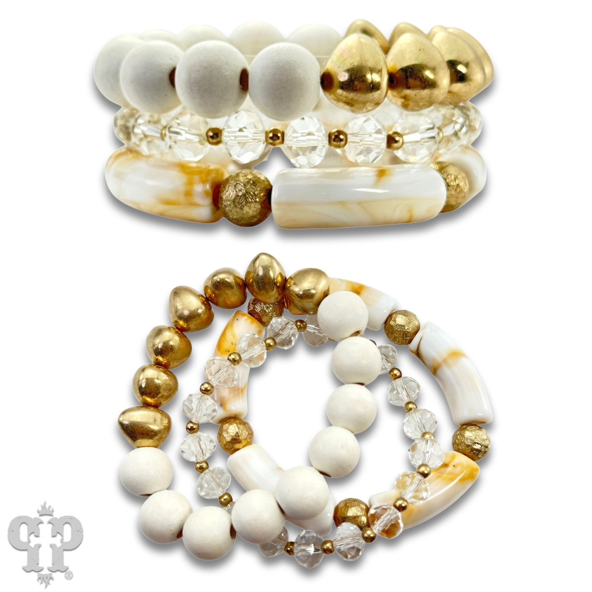 Chunky bead and gold mix bracelet set