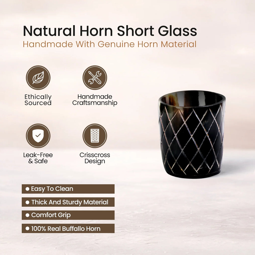 Whiskey Shot Cups Set Crisscross Pattern Real Ox Horn 6.5 oz, Pack 4, 8 & 12
