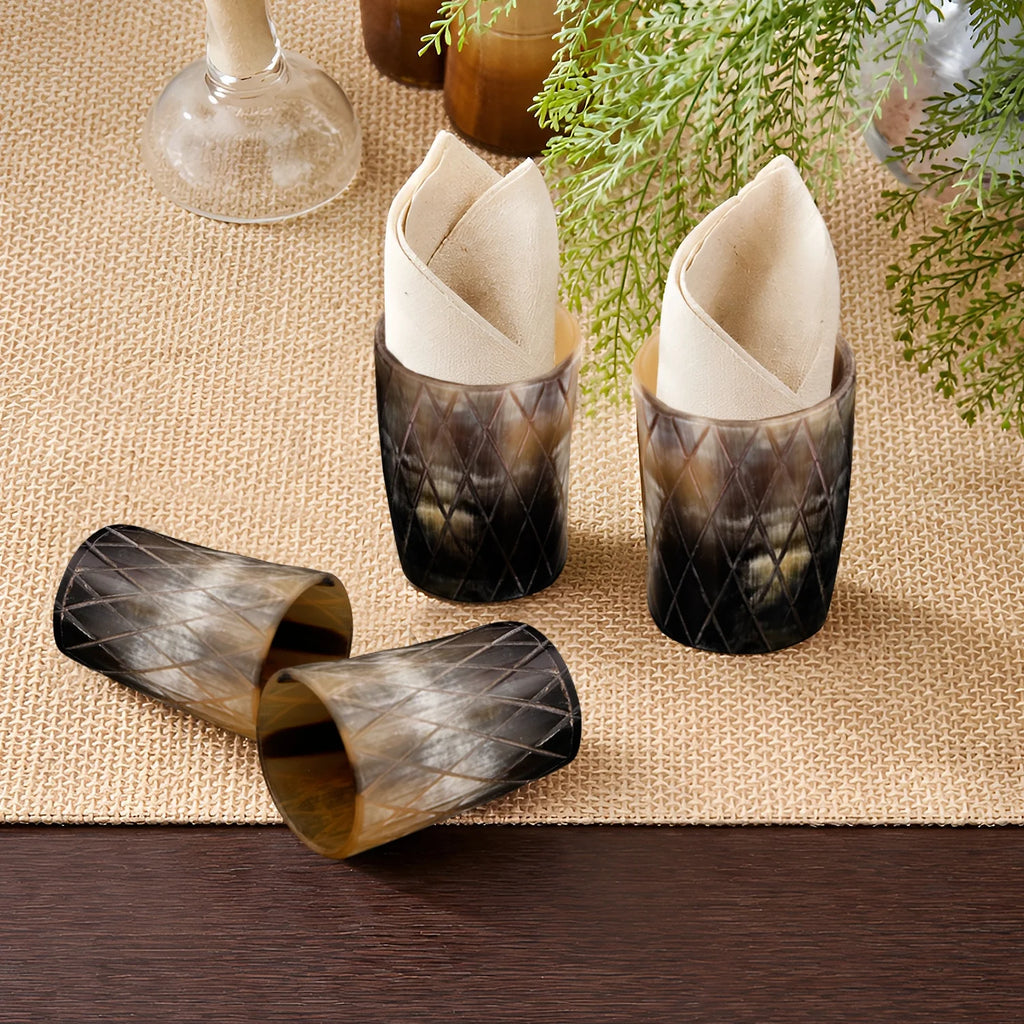 Whiskey Shot Cups Set Crisscross Pattern Real Ox Horn 6.5 oz, Pack 4, 8 & 12