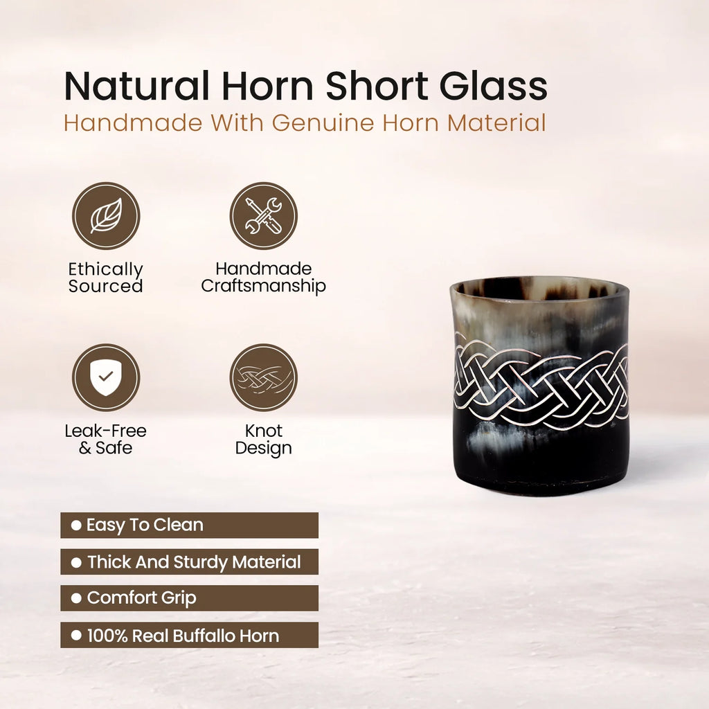 Whiskey Shot Cups Set Knot Pattern Real Ox Horn 6.5 oz, Pack 4, 8 & 12