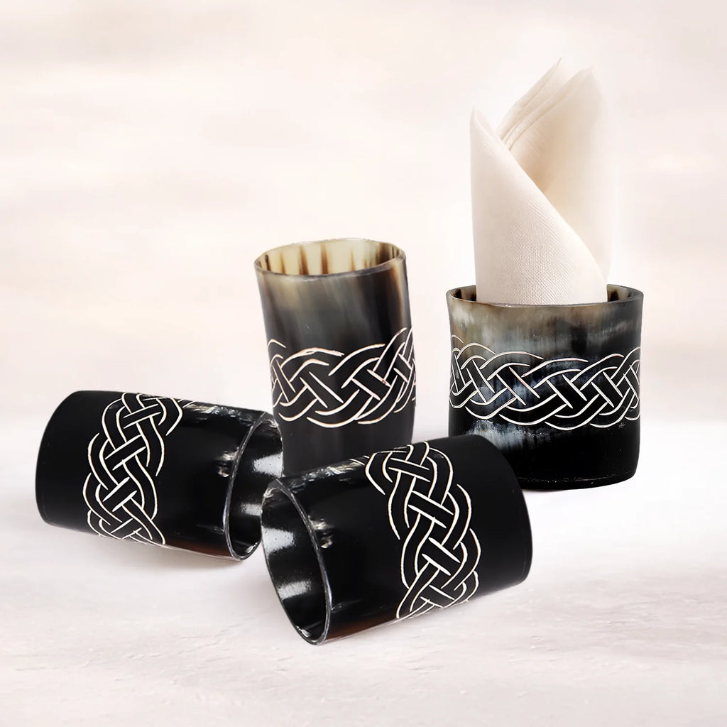 Whiskey Shot Cups Set Knot Pattern Real Ox Horn 6.5 oz, Pack 4, 8 & 12