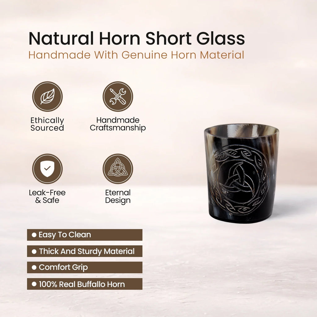 Whiskey Shot Cups Set Eternal Pattern Real Ox Horn 6.5 oz, Pack 4, 8 & 12
