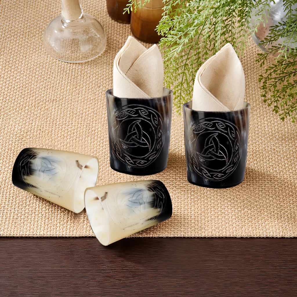 Whiskey Shot Cups Set Eternal Pattern Real Ox Horn 6.5 oz, Pack 4, 8 & 12