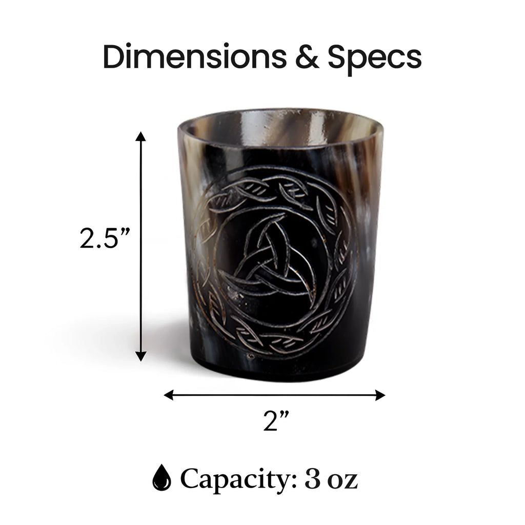 Whiskey Shot Cups Set Eternal Pattern Real Ox Horn 6.5 oz, Pack 4, 8 & 12