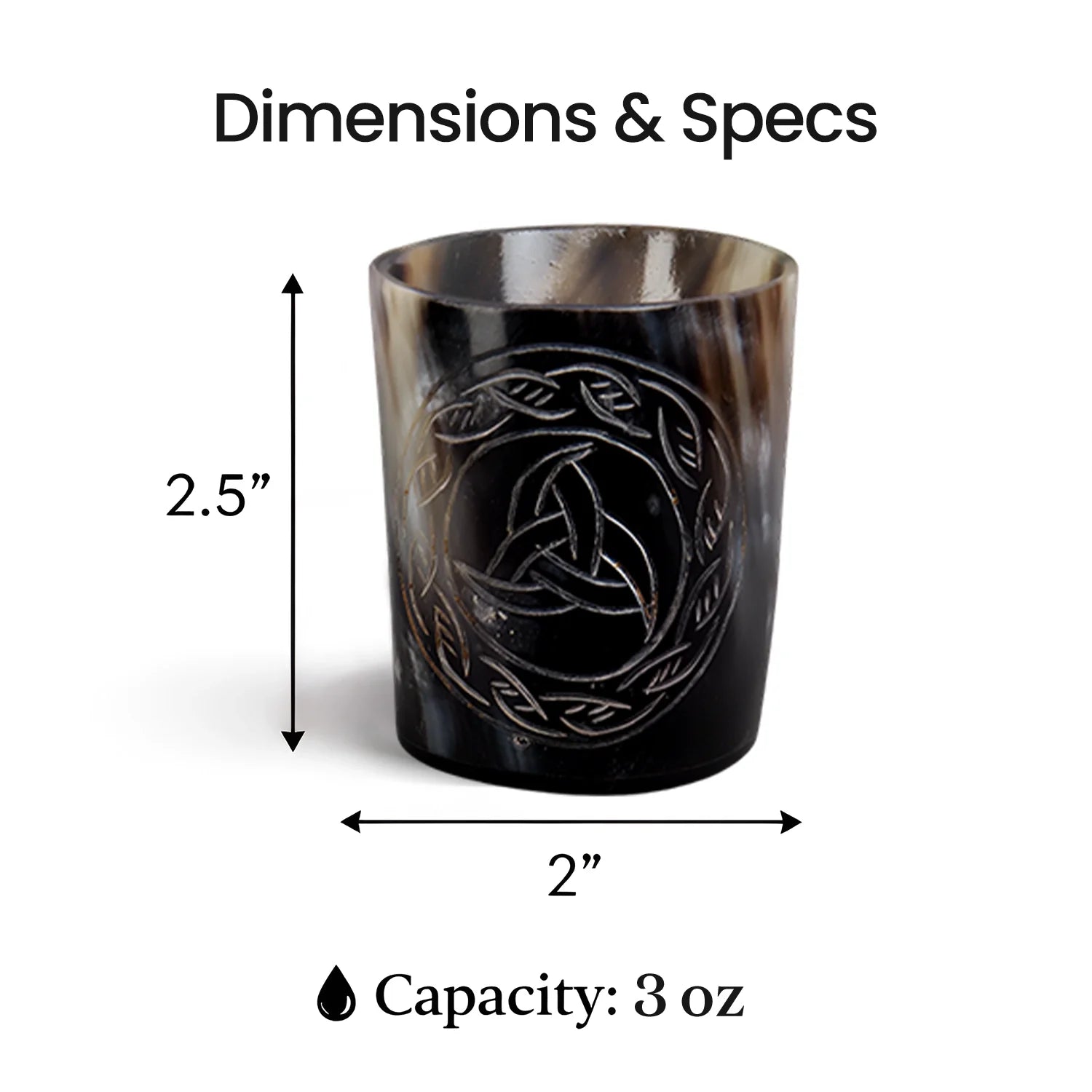 Whiskey Shot Cups Set Eternal Pattern Real Ox Horn 6.5 oz, Pack 4, 8 & 12