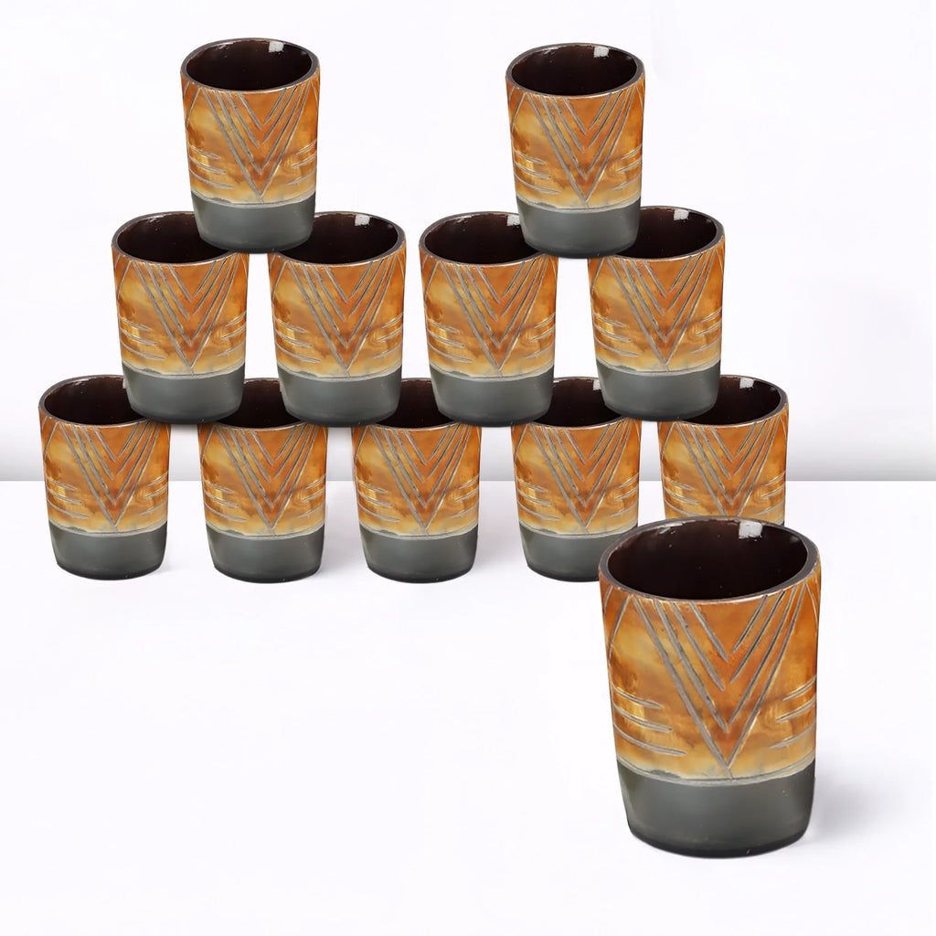 Whiskey Shot Cups Set Chevron Pattern Real Ox Horn 6.5 oz, Pack 4, 8 & 12