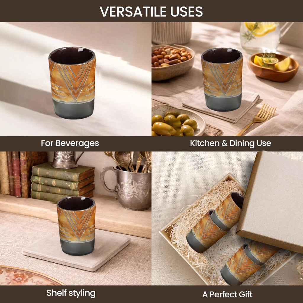 Whiskey Shot Cups Set Chevron Pattern Real Ox Horn 6.5 oz, Pack 4, 8 & 12