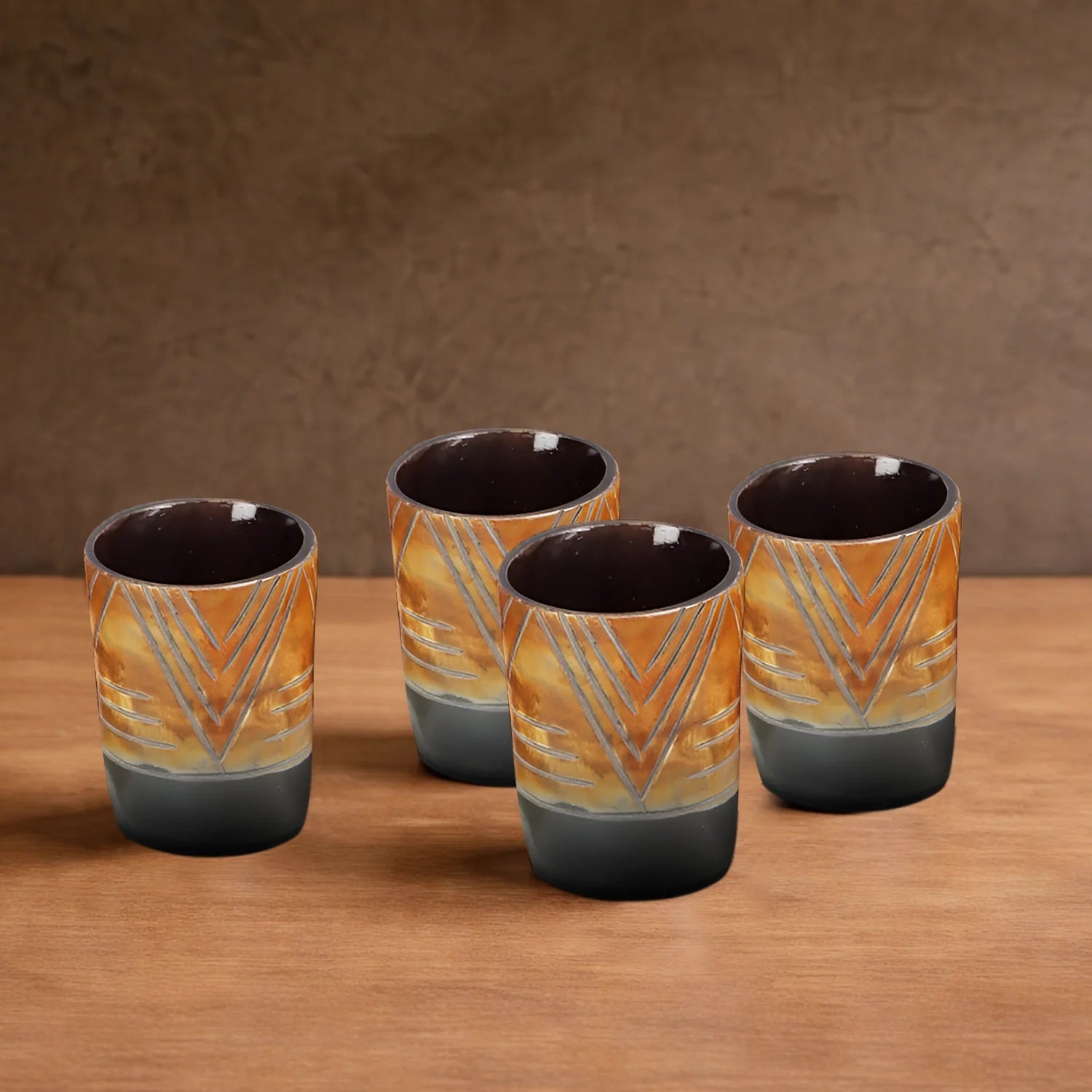 Whiskey Shot Cups Set Chevron Pattern Real Ox Horn 6.5 oz, Pack 4, 8 & 12