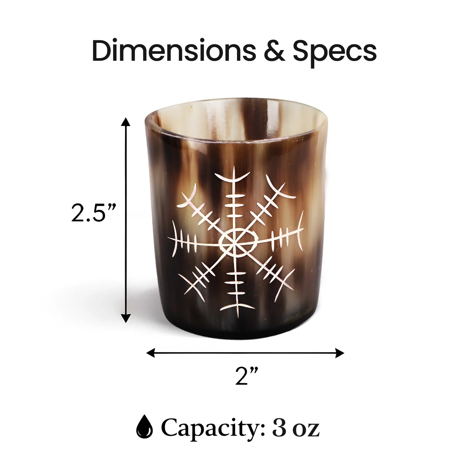 Whiskey Shot Cups Set Nordic Compass Pattern Real Ox Horn 6.5 oz, Pack 4, 8 & 12
