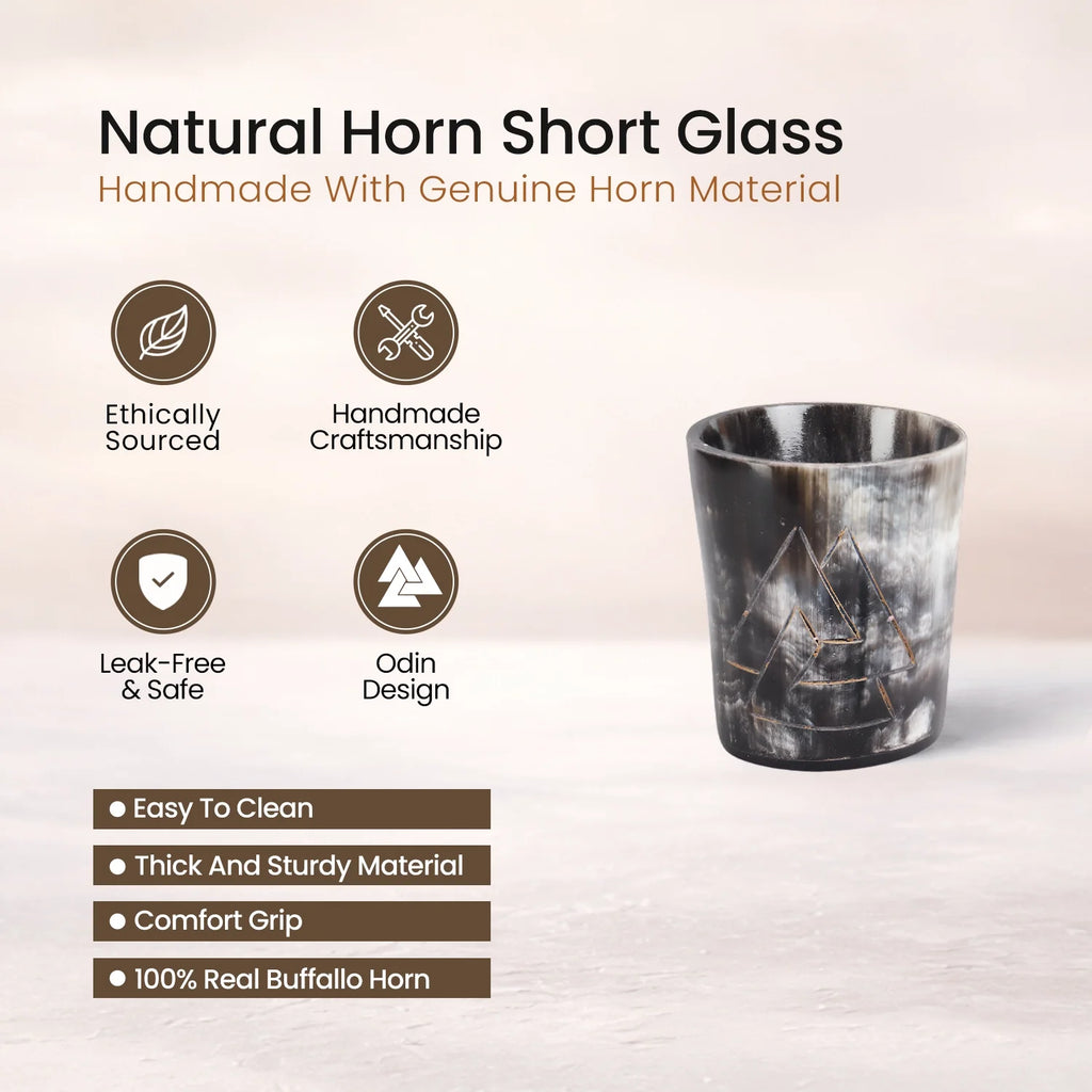 Whiskey Shot Cups Set Odin Pattern Real Ox Horn 6.5 oz, Pack 4, 8 & 12