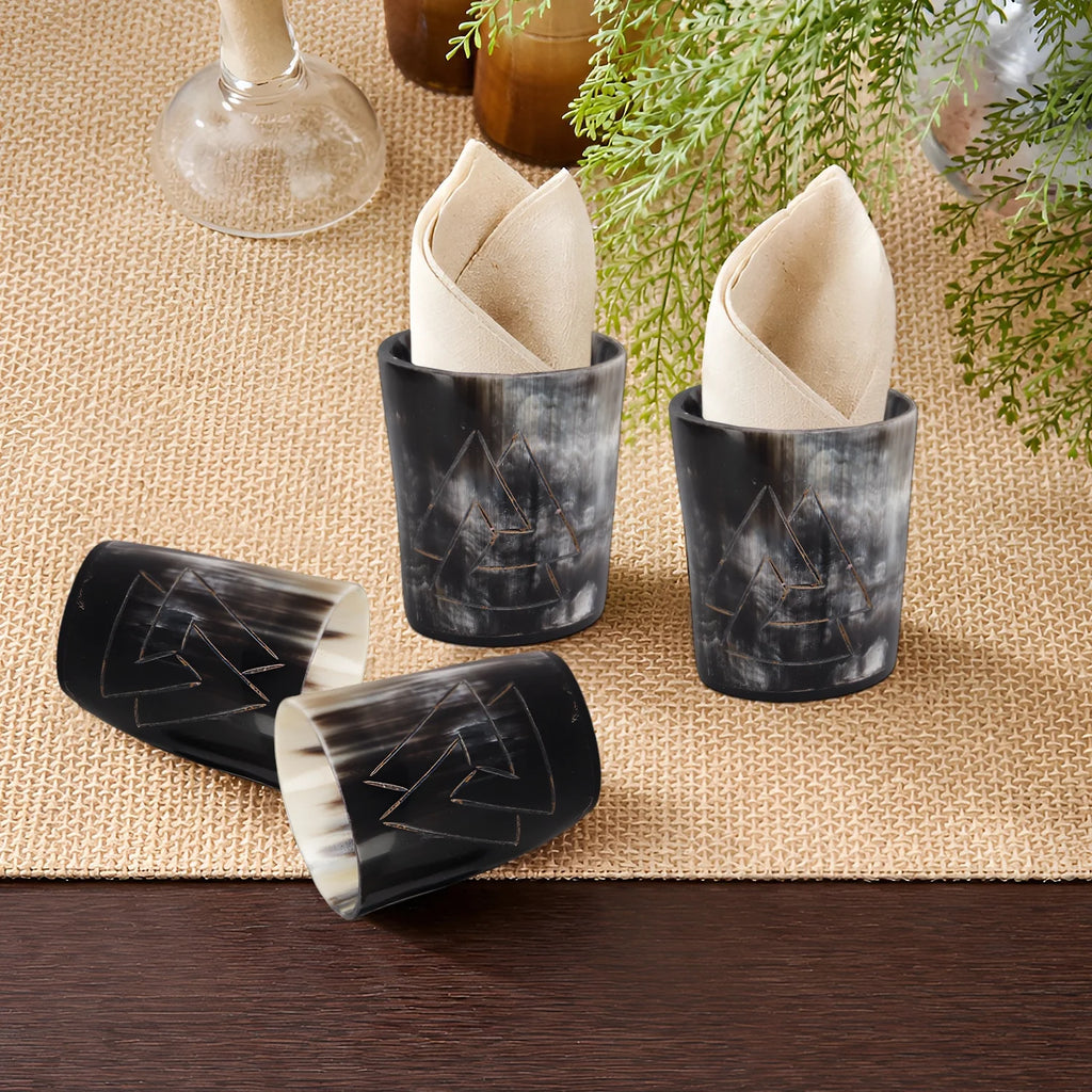Whiskey Shot Cups Set Odin Pattern Real Ox Horn 6.5 oz, Pack 4, 8 & 12