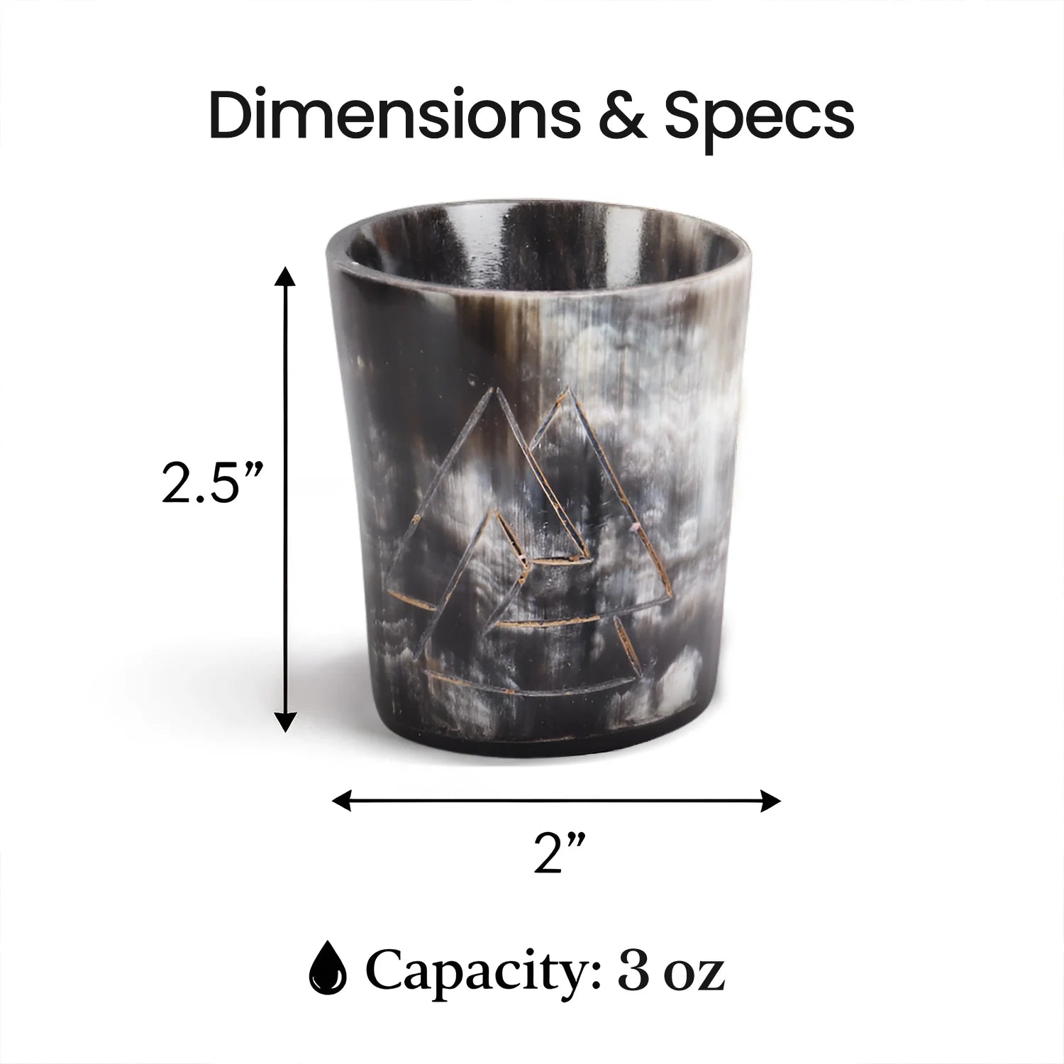 Whiskey Shot Cups Set Odin Pattern Real Ox Horn 6.5 oz, Pack 4, 8 & 12