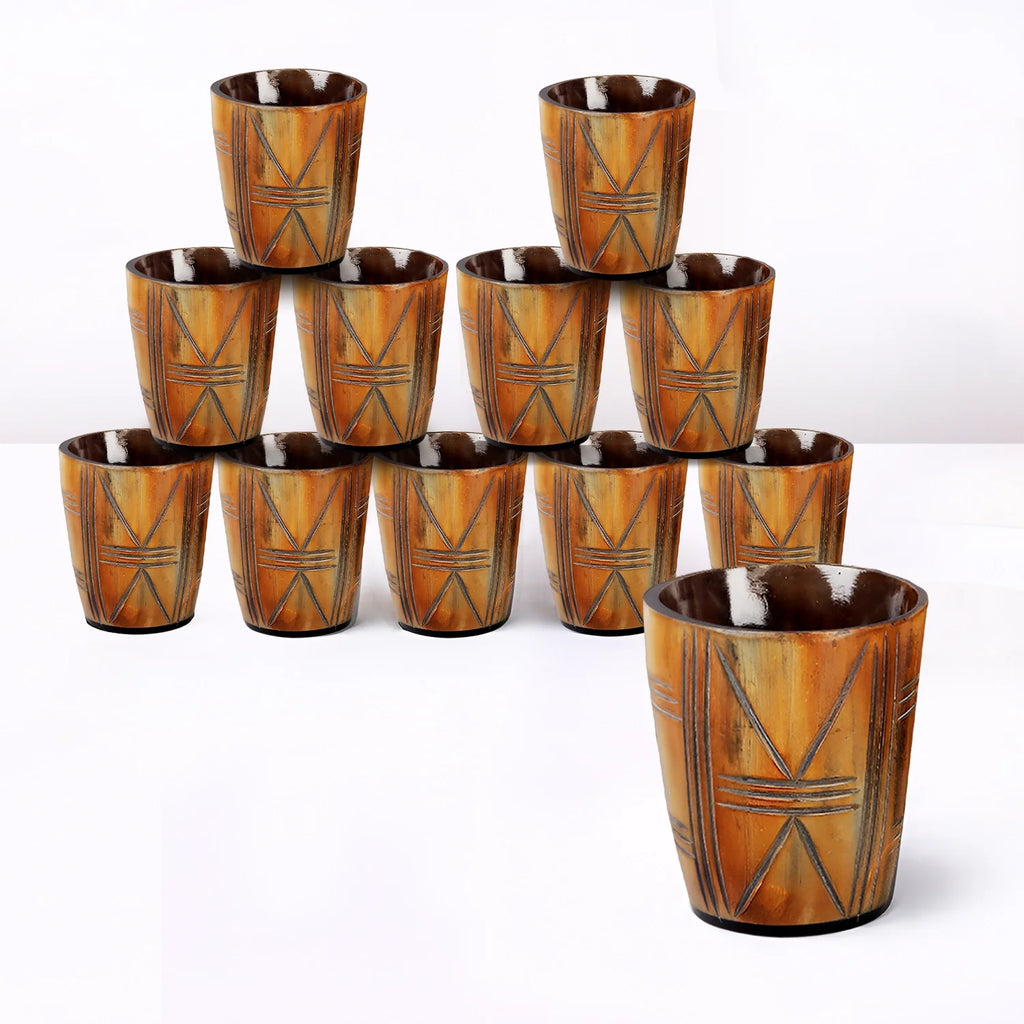 Whiskey Shot Cups Set Crossroad Pattern Real Ox Horn 6.5 oz, Pack 4, 8 & 12