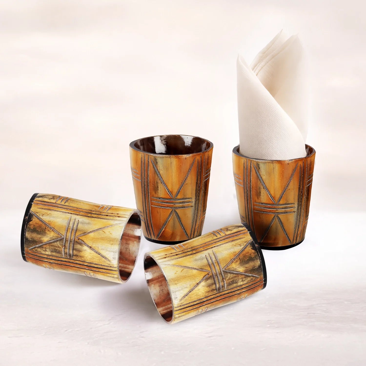 Whiskey Shot Cups Set Crossroad Pattern Real Ox Horn 6.5 oz, Pack 4, 8 & 12