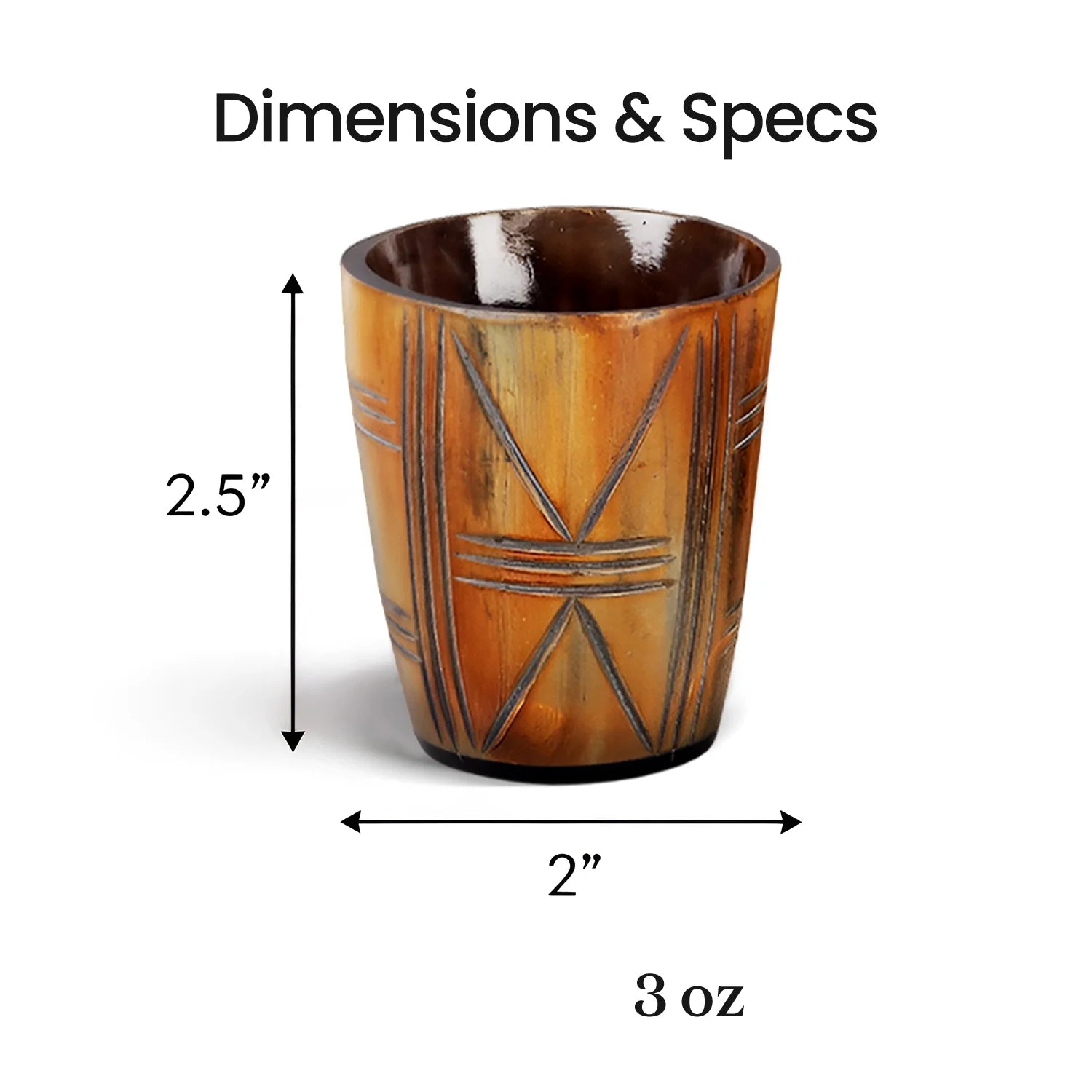 Whiskey Shot Cups Set Crossroad Pattern Real Ox Horn 6.5 oz, Pack 4, 8 & 12