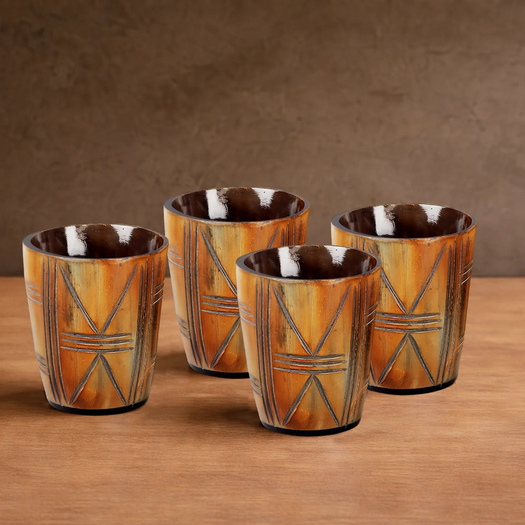 Whiskey Shot Cups Set Crossroad Pattern Real Ox Horn 6.5 oz, Pack 4, 8 & 12
