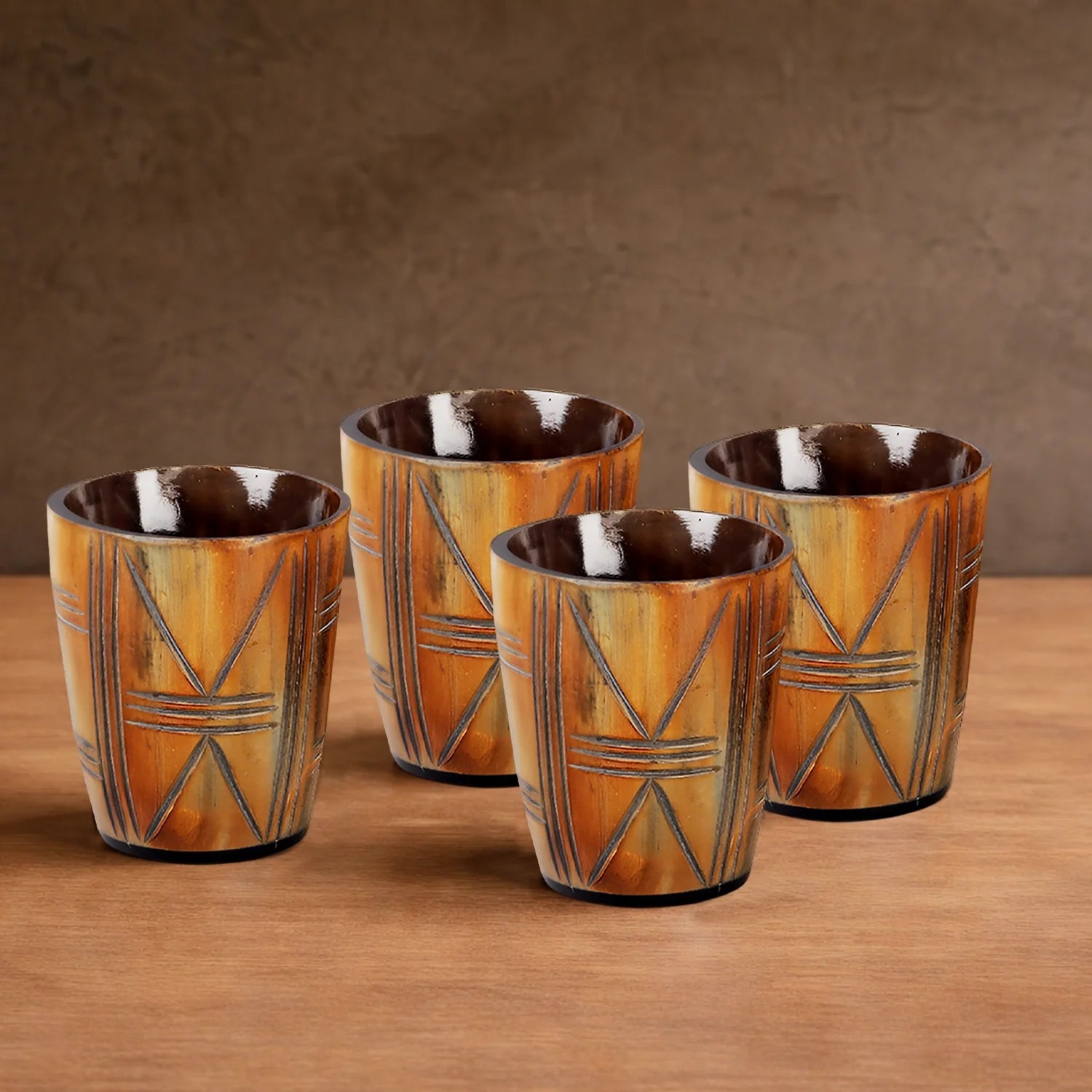 Whiskey Shot Cups Set Crossroad Pattern Real Ox Horn 6.5 oz, Pack 4, 8 & 12