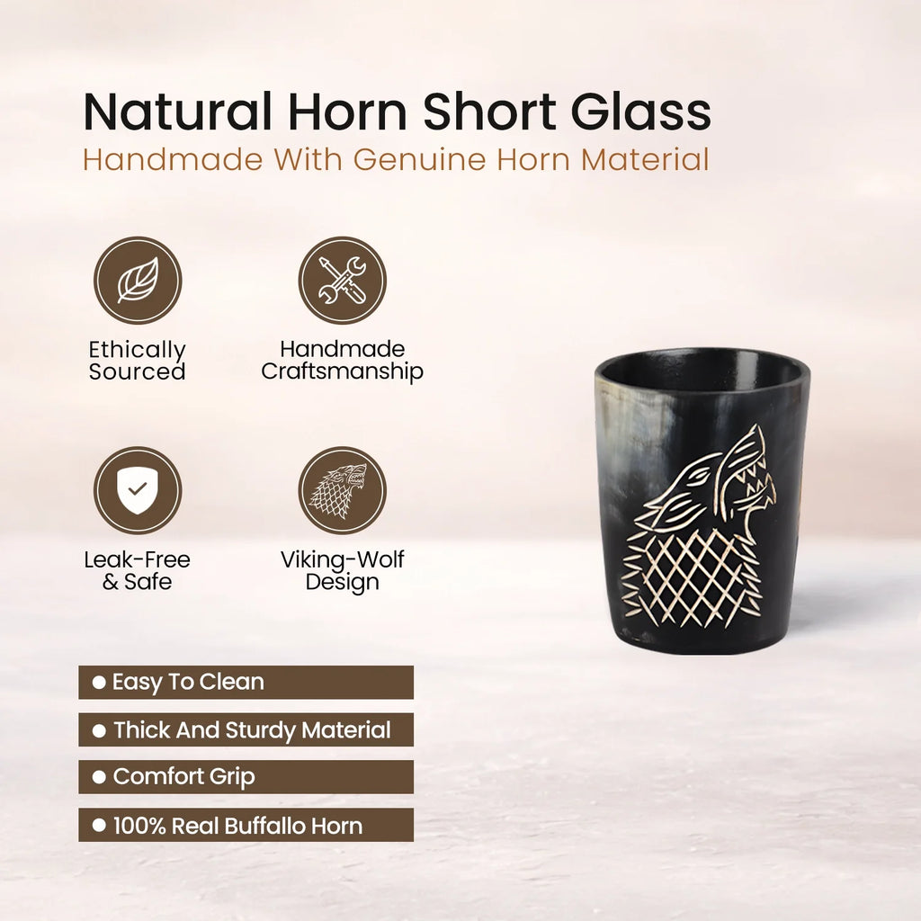 Whiskey Shot Cups Set Viking Wolf Pattern Real Ox Horn 6.5 oz, Pack 4, 8 & 12