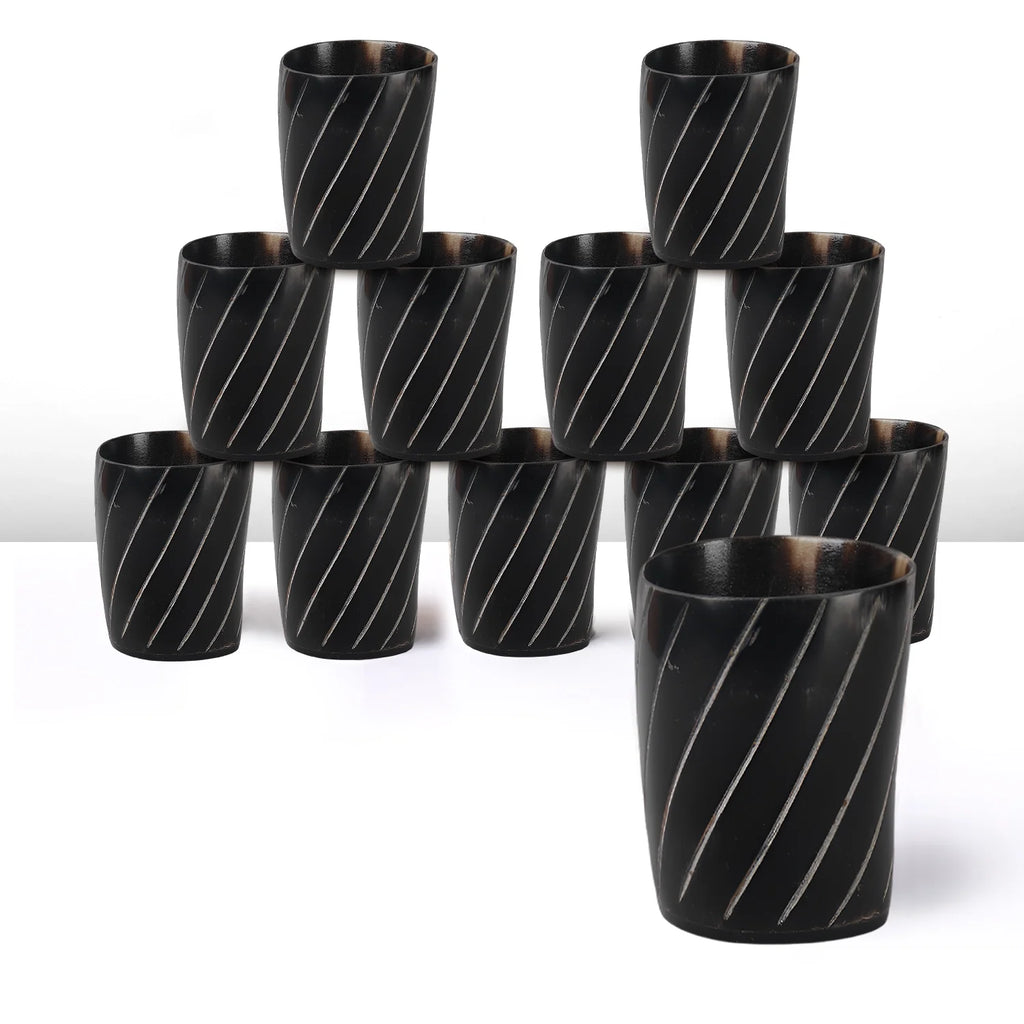 Whiskey Shot Cups Set Twist Pattern Real Ox Horn 6.5 oz, Pack 4, 8 & 12