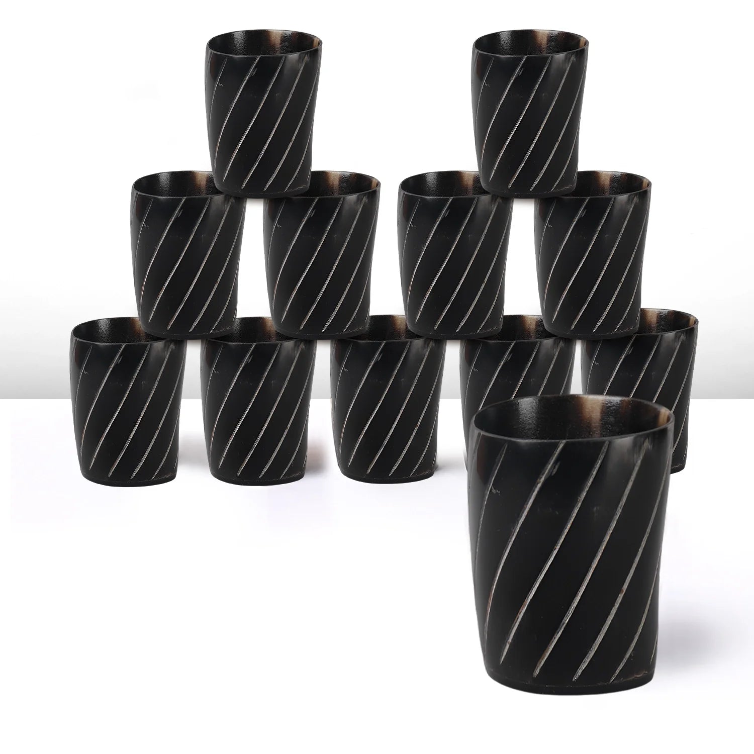 Whiskey Shot Cups Set Twist Pattern Real Ox Horn 6.5 oz, Pack 4, 8 & 12