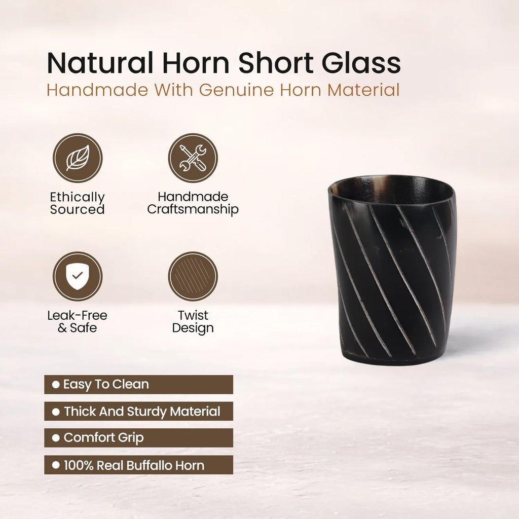 Whiskey Shot Cups Set Twist Pattern Real Ox Horn 6.5 oz, Pack 4, 8 & 12