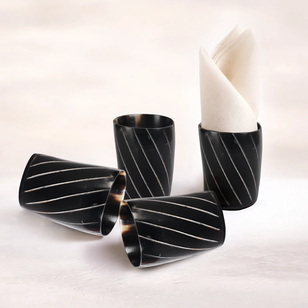Whiskey Shot Cups Set Twist Pattern Real Ox Horn 6.5 oz, Pack 4, 8 & 12
