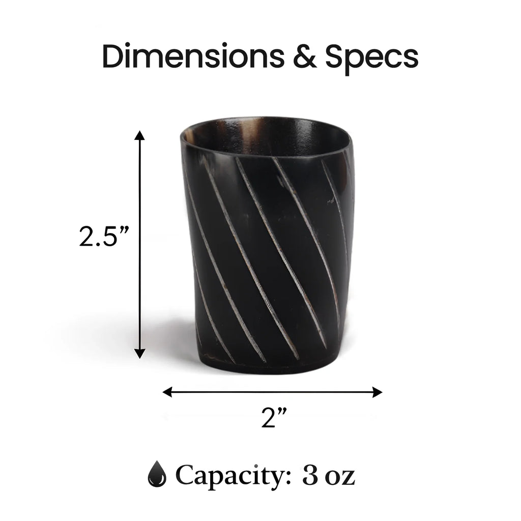Whiskey Shot Cups Set Twist Pattern Real Ox Horn 6.5 oz, Pack 4, 8 & 12