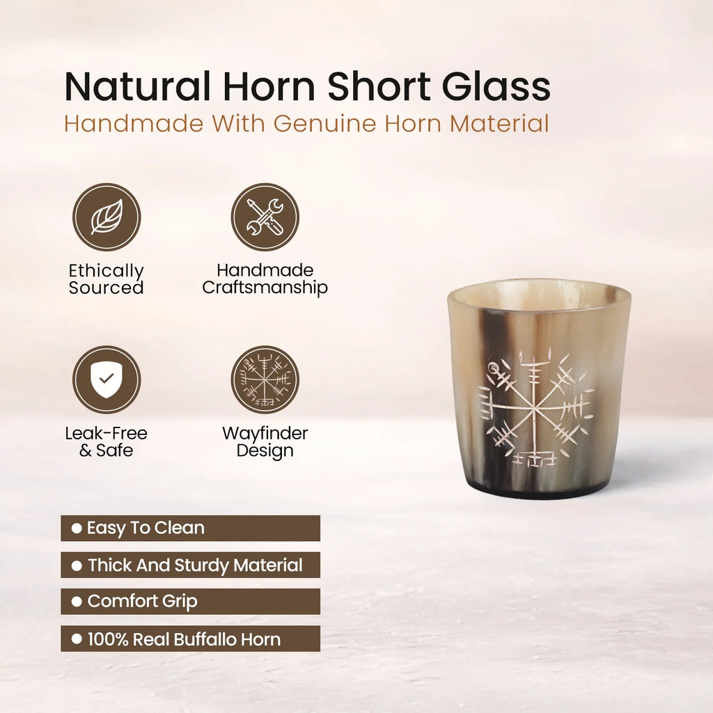 Whiskey Shot Cups Set Wayfinder Pattern Real Ox Horn 6.5 oz, Pack 4, 8 & 12