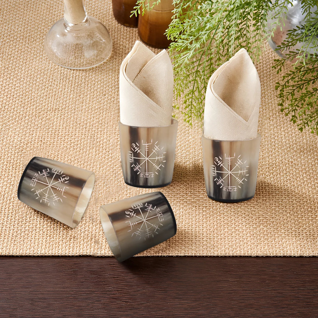 Whiskey Shot Cups Set Wayfinder Pattern Real Ox Horn 6.5 oz, Pack 4, 8 & 12