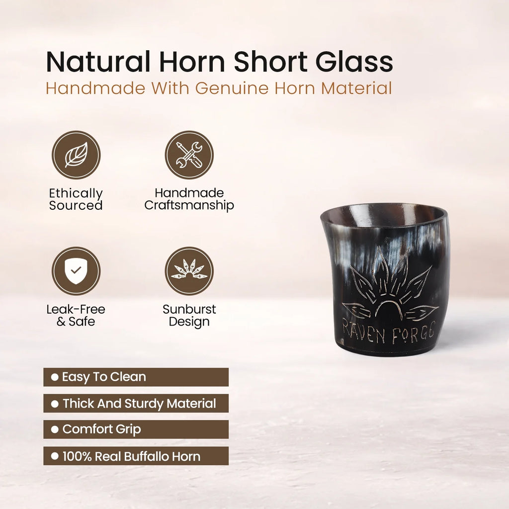 Whiskey Shot Cups Set Sunburst Pattern Real Ox Horn 6.5 oz, Pack 4, 8 & 12
