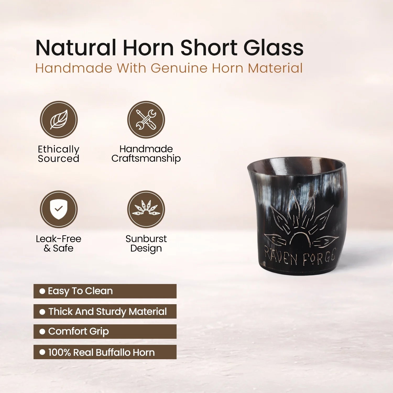 Whiskey Shot Cups Set Sunburst Pattern Real Ox Horn 6.5 oz, Pack 4, 8 & 12