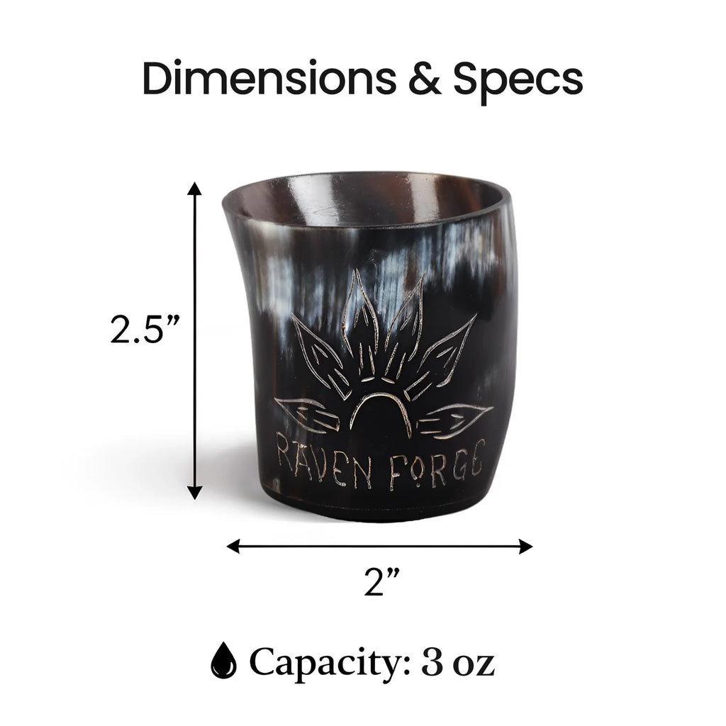Whiskey Shot Cups Set Sunburst Pattern Real Ox Horn 6.5 oz, Pack 4, 8 & 12