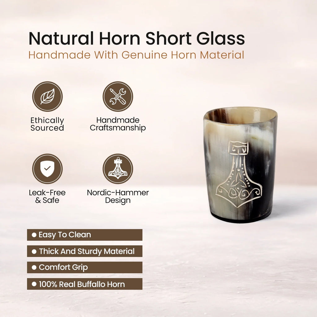Whiskey Shot Cups Set Nordic Hammer Pattern Real Ox Horn 6.5 oz, Pack 4, 8 & 12