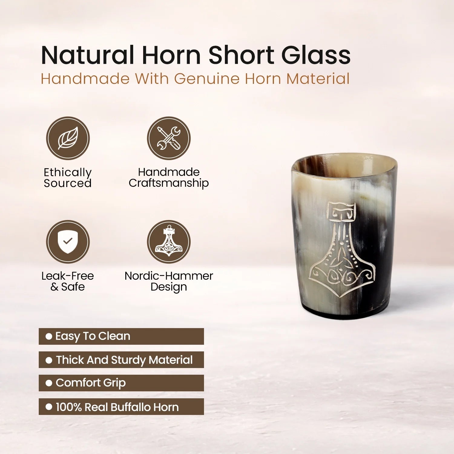 Whiskey Shot Cups Set Nordic Hammer Pattern Real Ox Horn 6.5 oz, Pack 4, 8 & 12