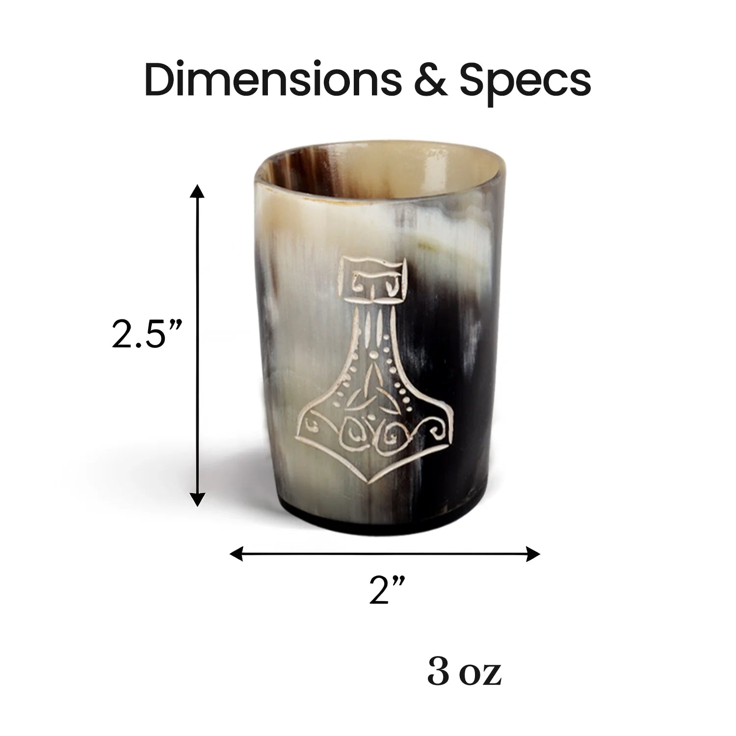 Whiskey Shot Cups Set Nordic Hammer Pattern Real Ox Horn 6.5 oz, Pack 4, 8 & 12