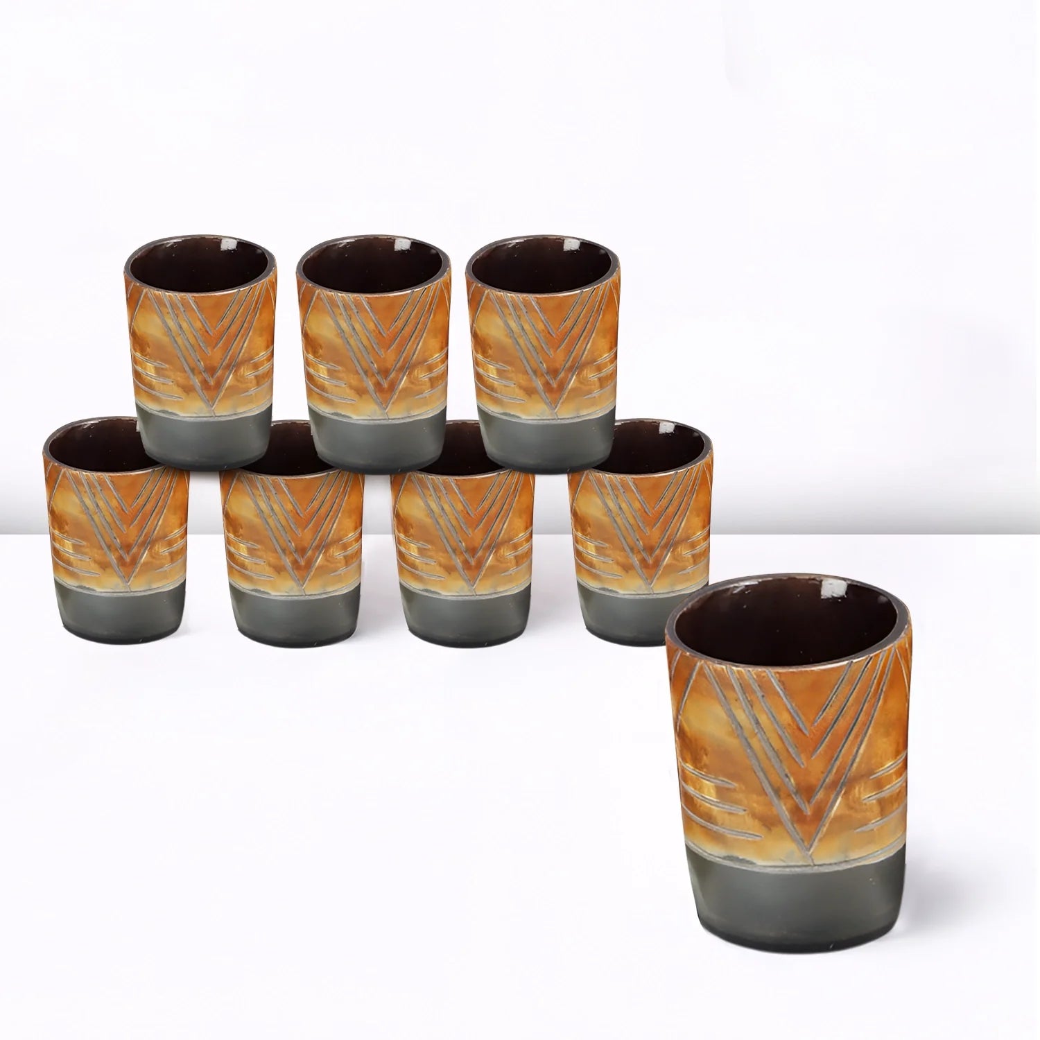 Whiskey Shot Cups Set Chevron Pattern Real Ox Horn 6.5 oz, Pack 4, 8 & 12