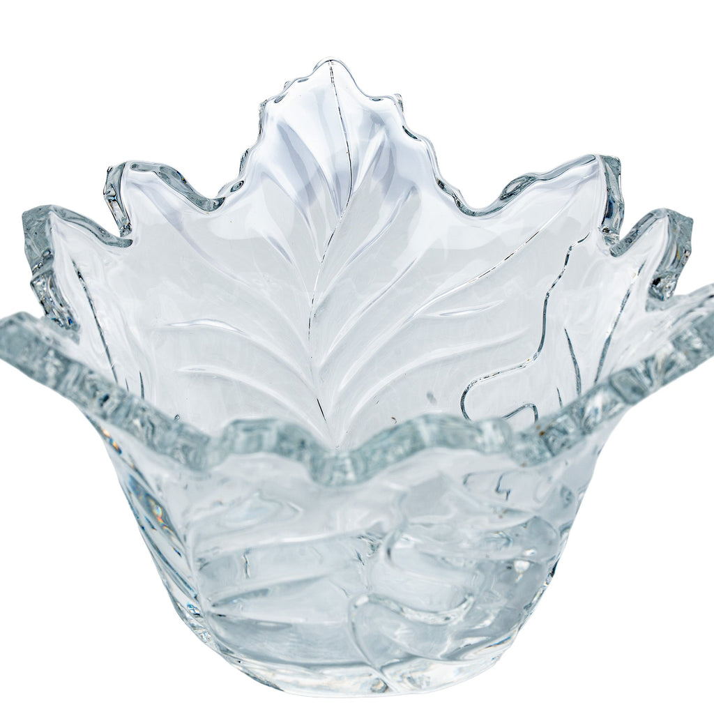 Maple Leaf Lead Crystal Bowl - Scalloped Ruffled Rim
