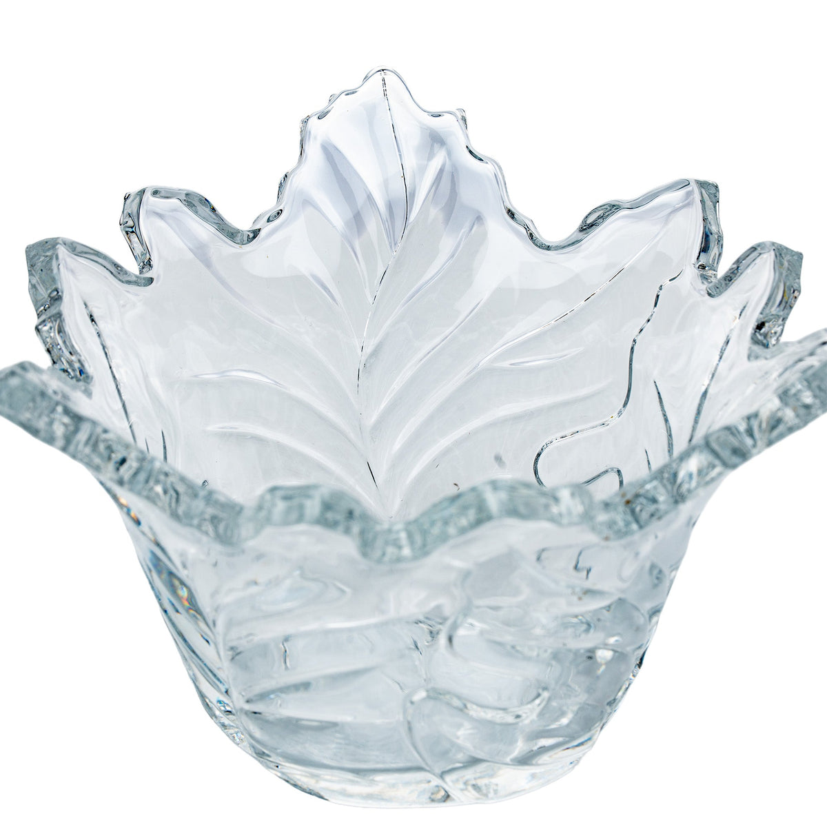 Maple Leaf Lead Crystal Bowl - Scalloped Ruffled Rim