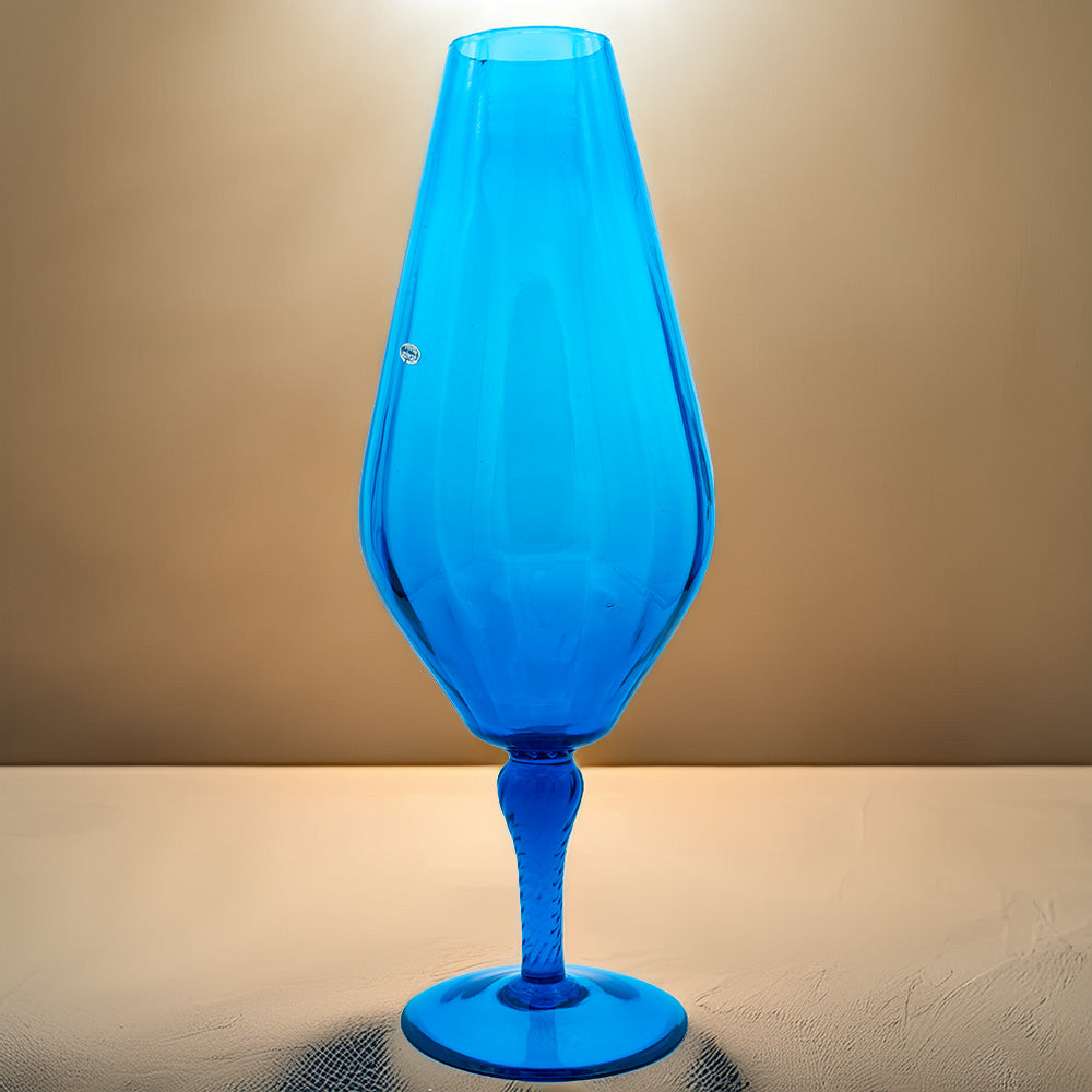 Italian Empoli Teardrop Art Glass Vase – Blue Mid‑Century Accent