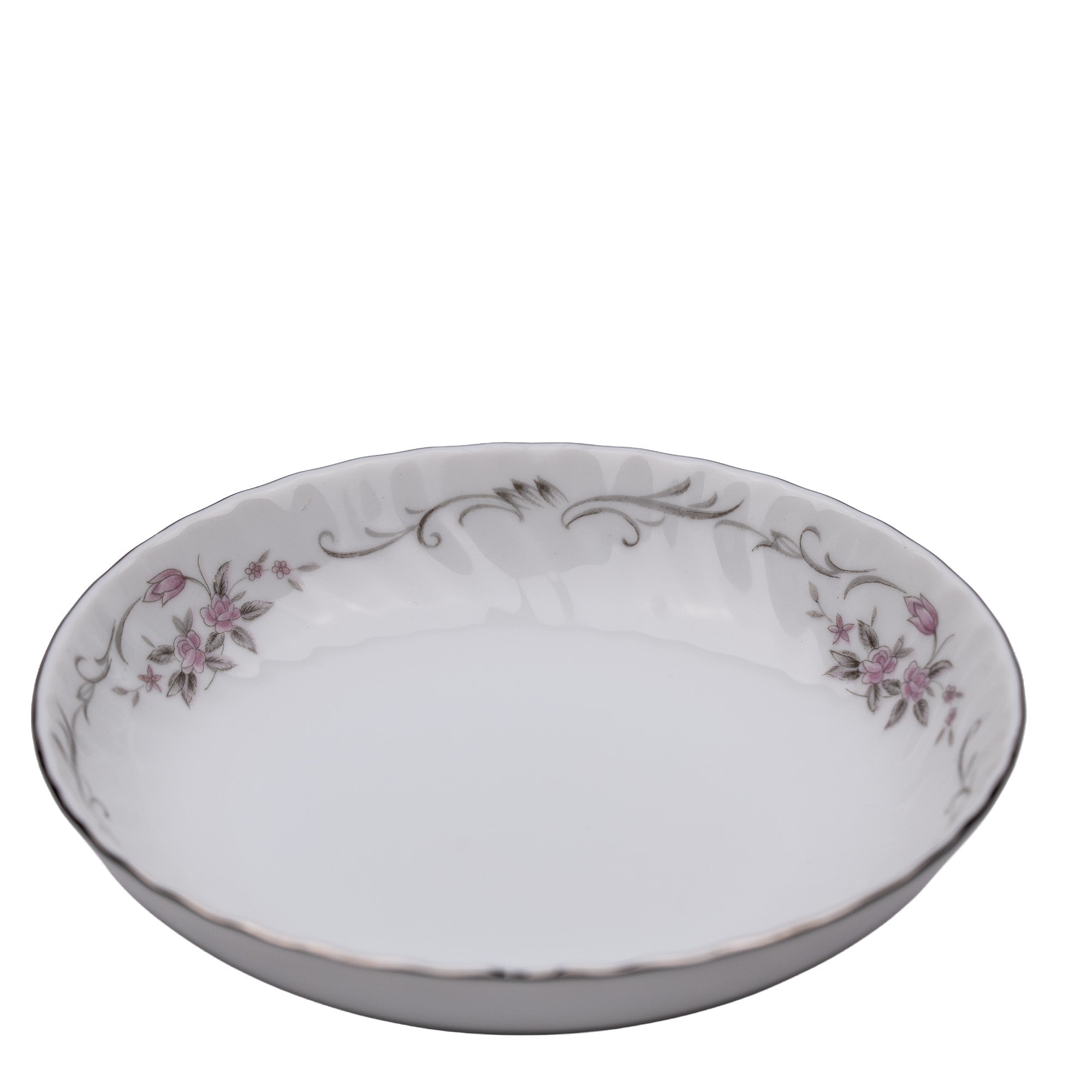 Gold Standard GST1 Porcelain Fruit Bowl – Pink Rosebud Silver Edge