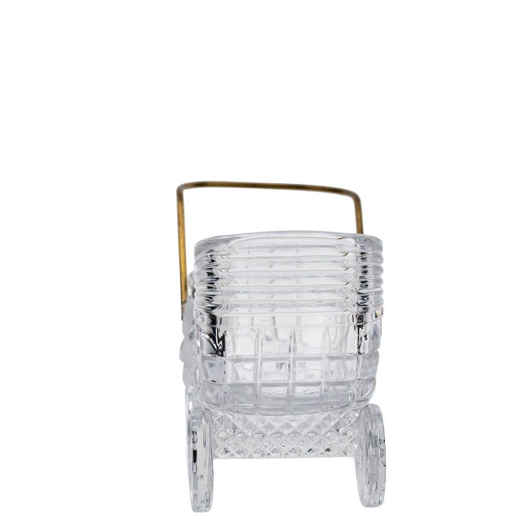 German 24% Lead Crystal Baby Carriage - Brass Handle & Bear Motif