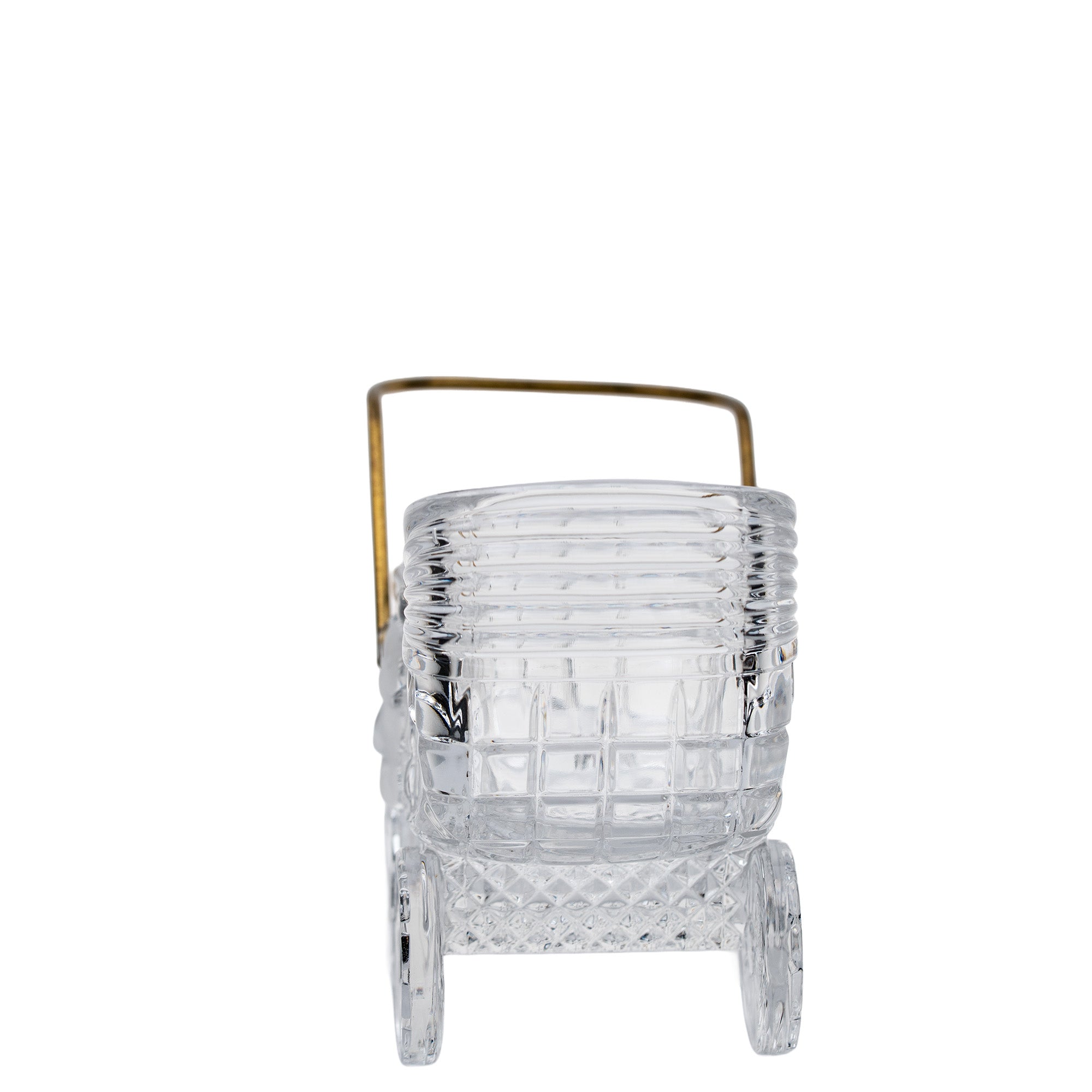 German 24% Lead Crystal Baby Carriage - Brass Handle & Bear Motif