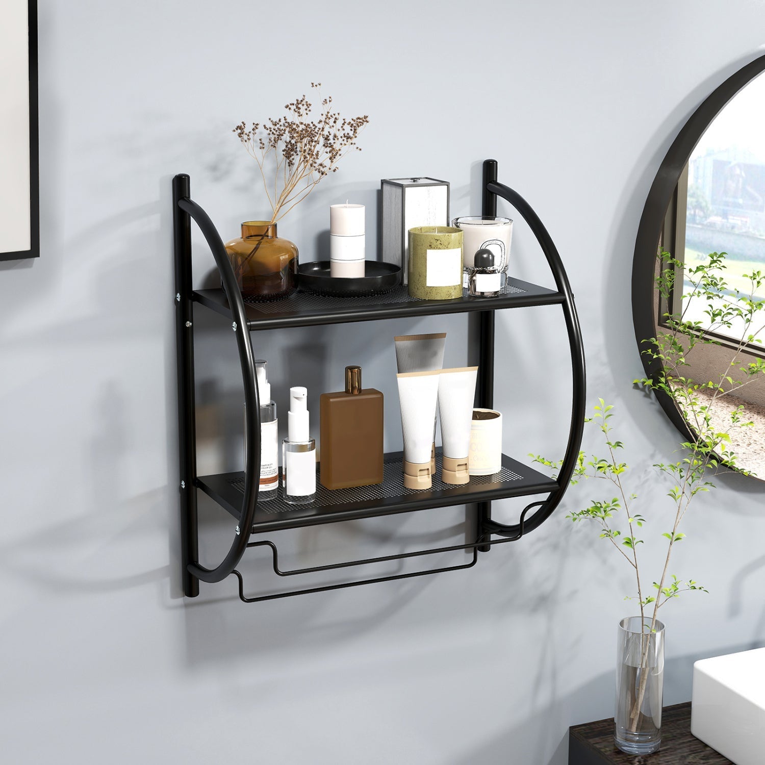 2-Tier Wall Mounted Bathroom Towel Rack with Towel Bars