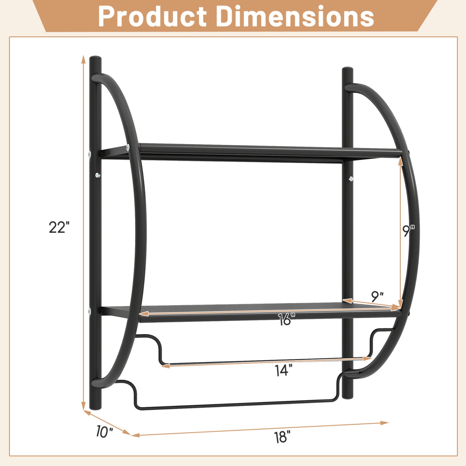 2-Tier Wall Mounted Bathroom Towel Rack with Towel Bars