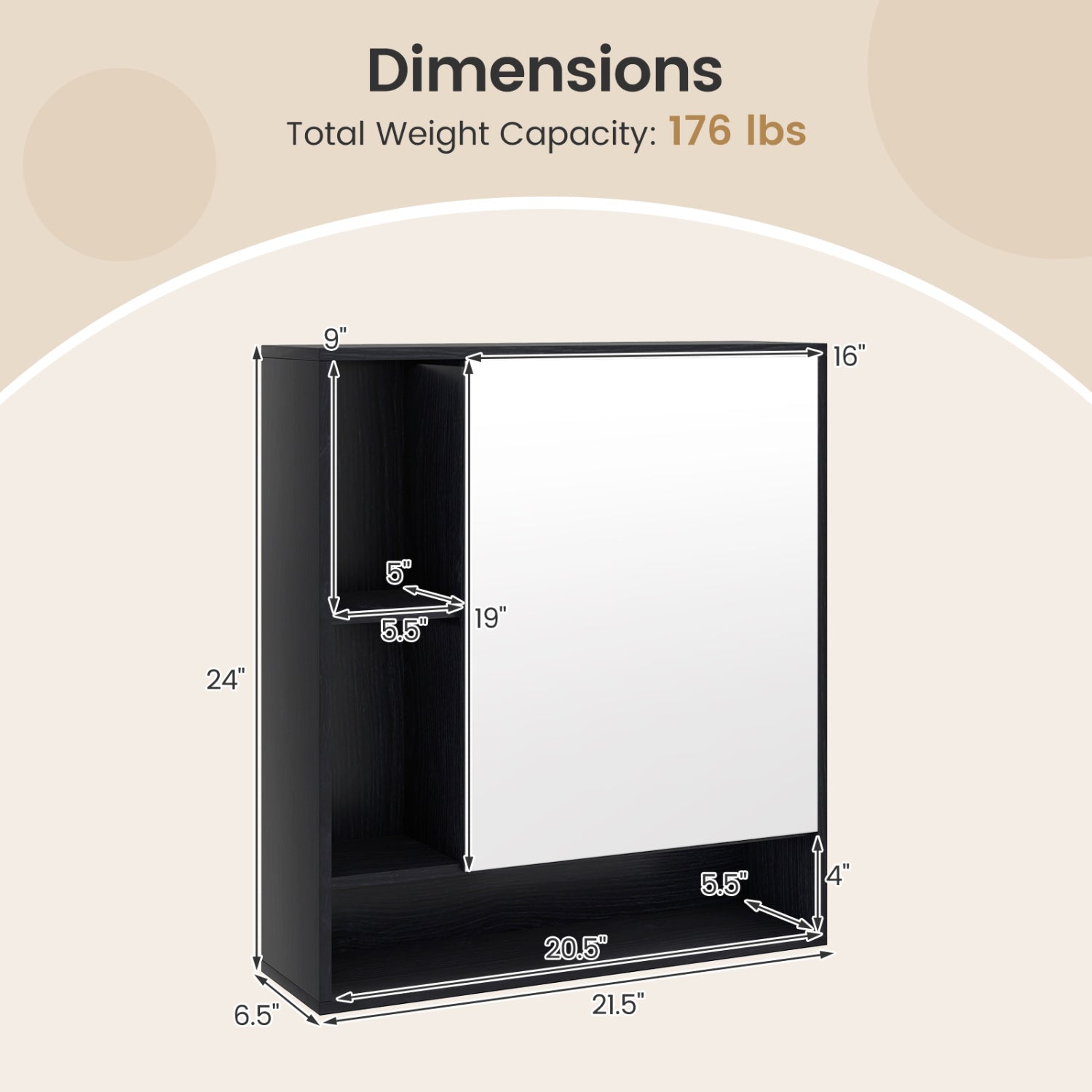 Wall Mounted Bathroom Cabinet with Mirror Single Door