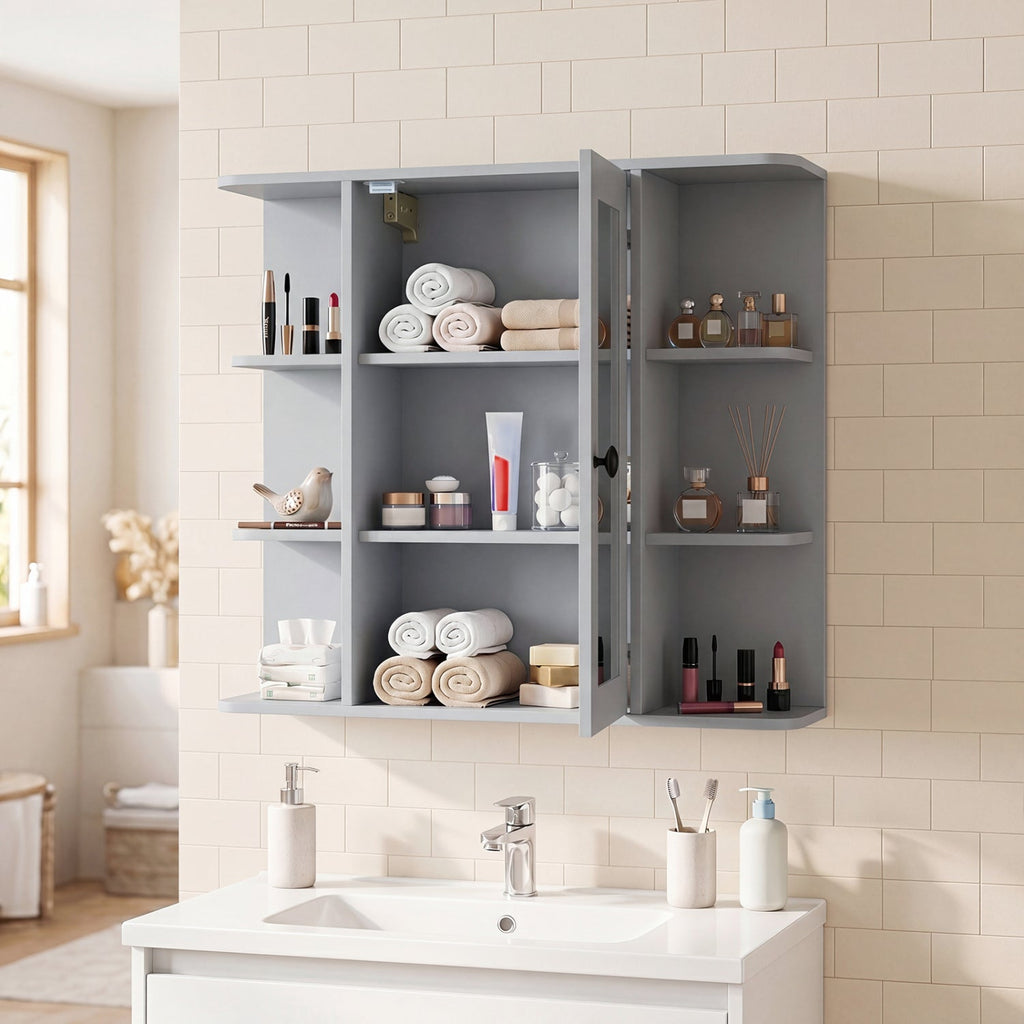 Wall Mounted Bathroom Medicine Cabinet with Mirror - Gray