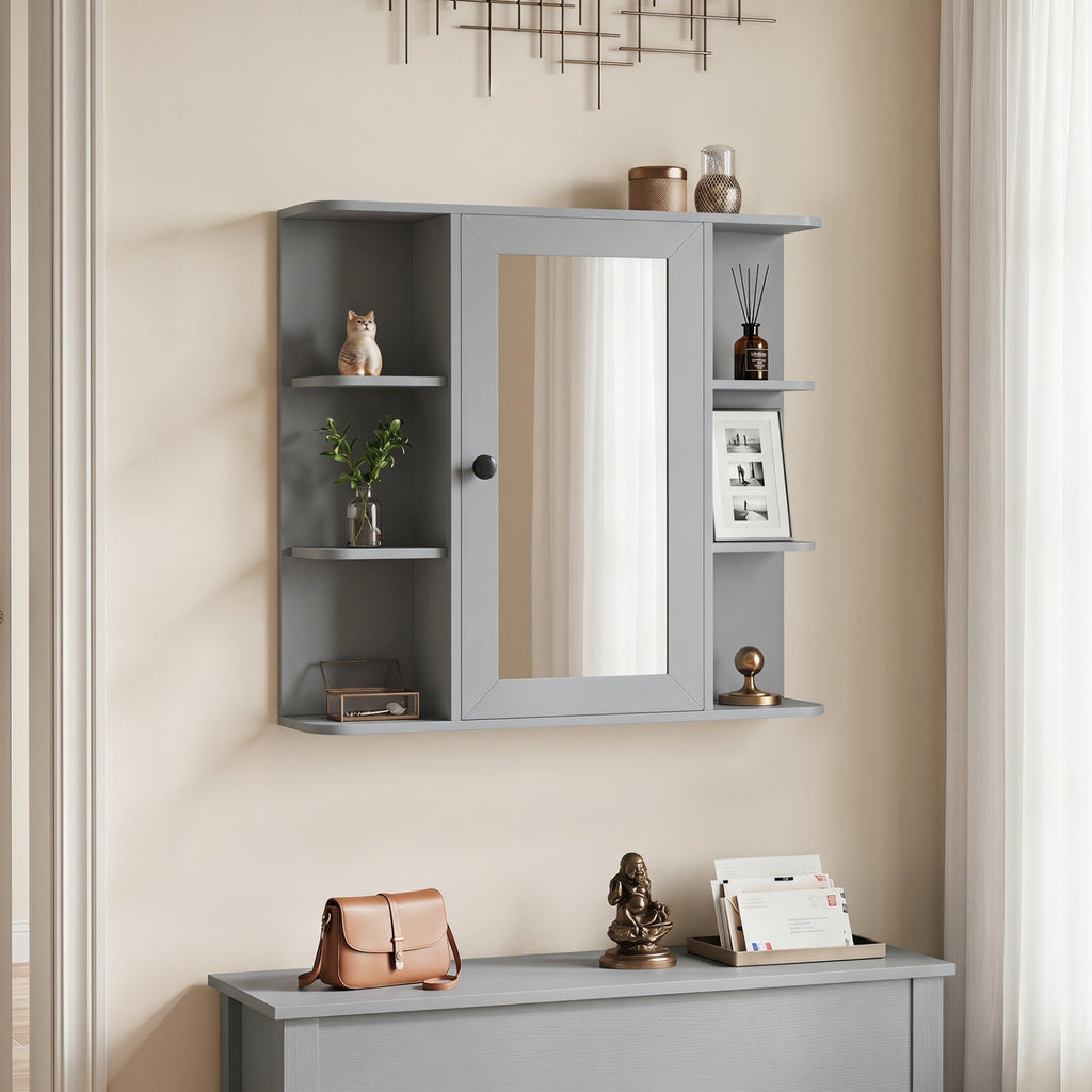 Wall Mounted Bathroom Medicine Cabinet with Mirror - Gray